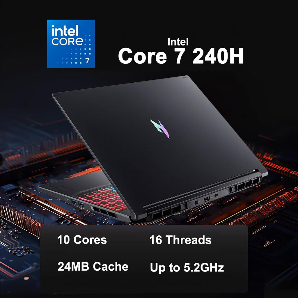 acer Nitro V 16S Gaming Laptop 16' WUXGA IPS 180Hz Intel 10-core Core 7 240H (Beats Ultra 7 268V) 32GB RAM 1TB SSD GeForce RTX 5060 DLSS4 GDDR7 (Up to 572 AI Tops) 4-Zone RGB Backlit Win11 ICP Hub