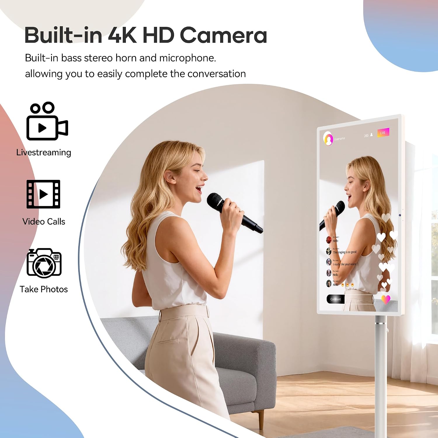 Bisprico 32 Inch UHD 4K Portable Smart TV on Wheels, Qualcomm Snapdragon 710 CPU, Built-in 8-10H Battery, 8+128GB, Android 14 OS Touch Screen Monitor, 8MP Camera, Full Swivel Rotation, Remote Control