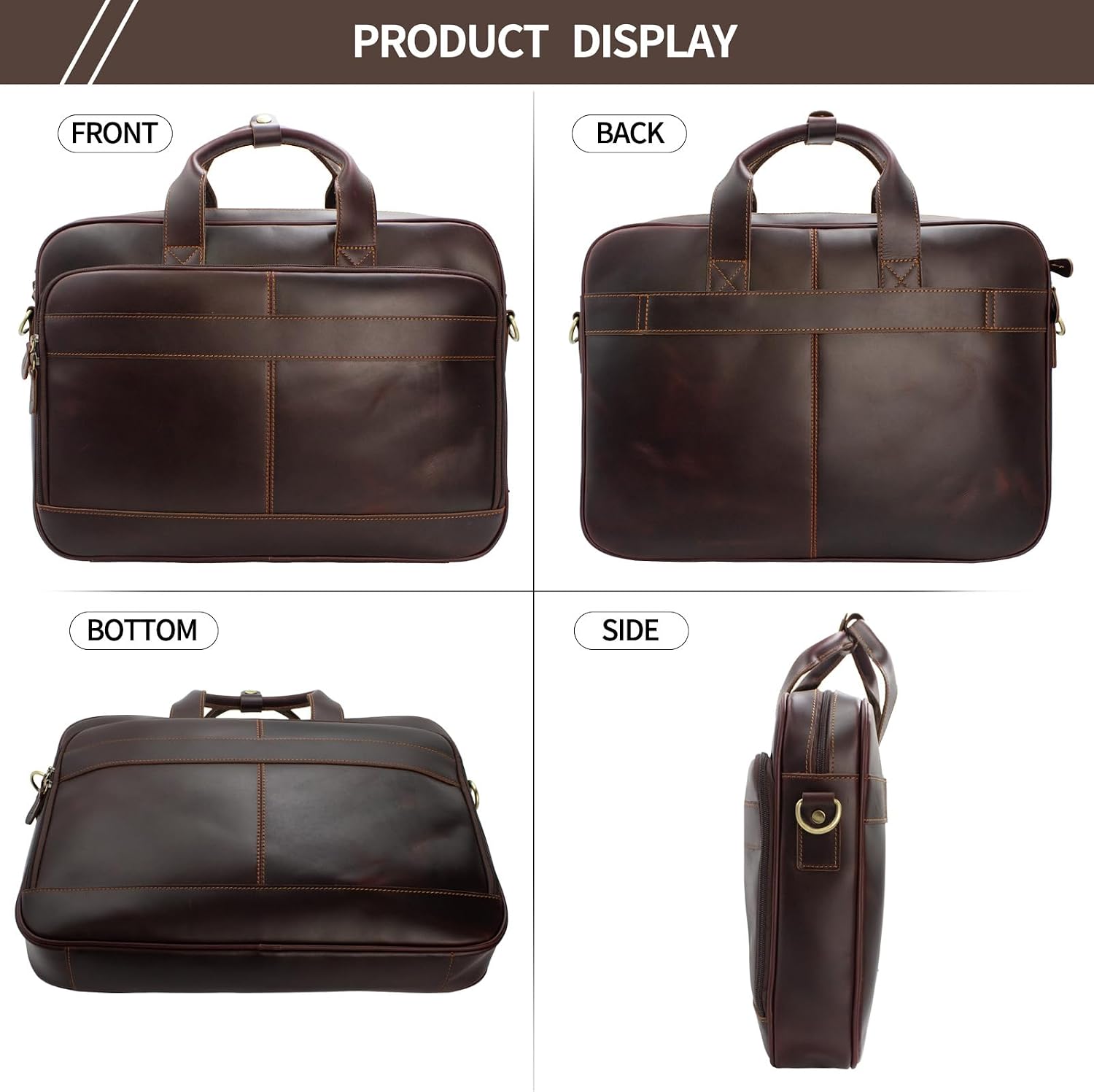 Jack&Chris Full Grain Leather Briefcase for Men, Business Messenger Bag Laptop Bag Attache Case, Fits 15.6 Inch Laptop