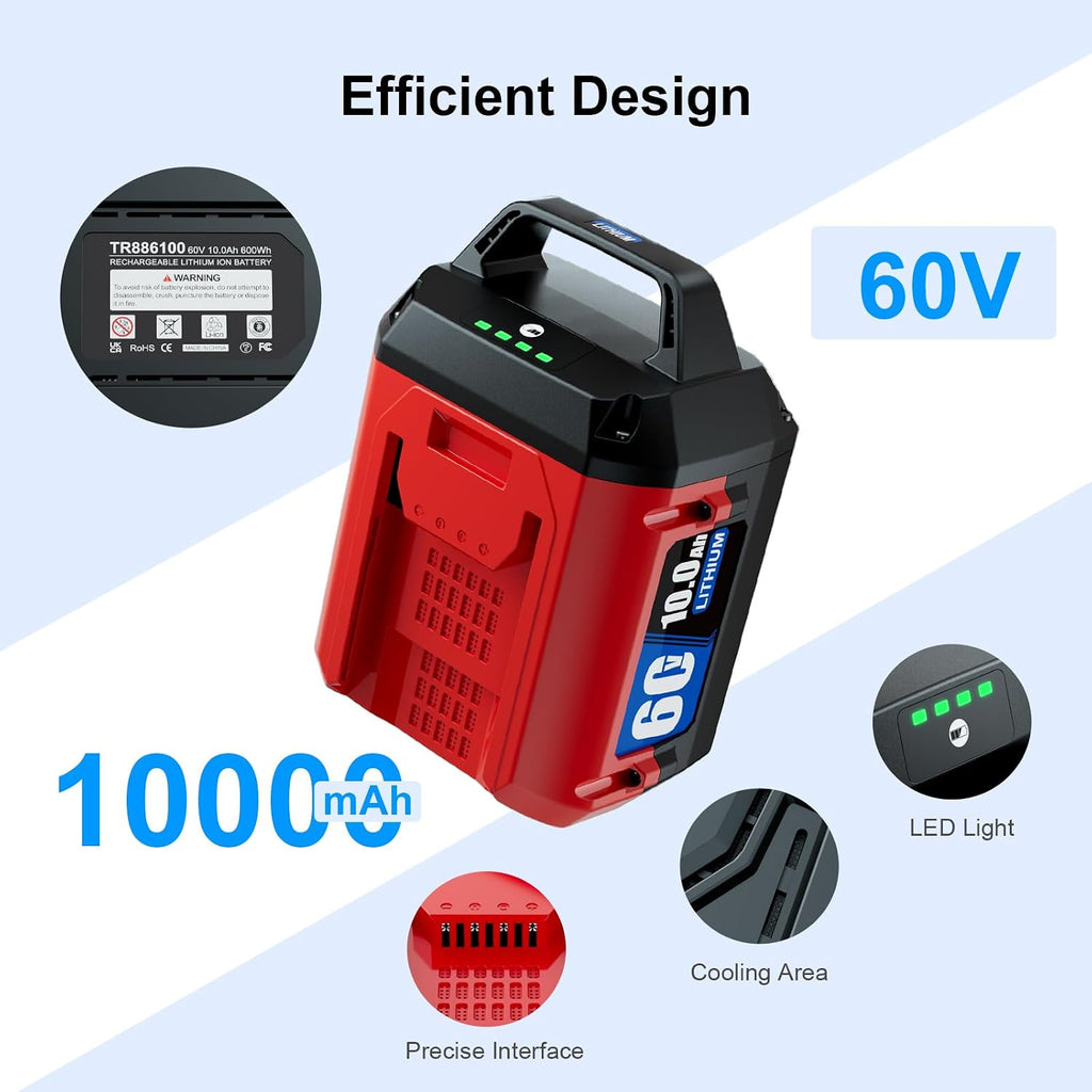 1 Pack 10.0Ah Lithium-ion Replacement for ‎Toro 60V Battery L108 L135 L216 L324 L405 88620 88625 88640 88660 88675，Compatible with Toro Flex Force Battery 60 Volt Max