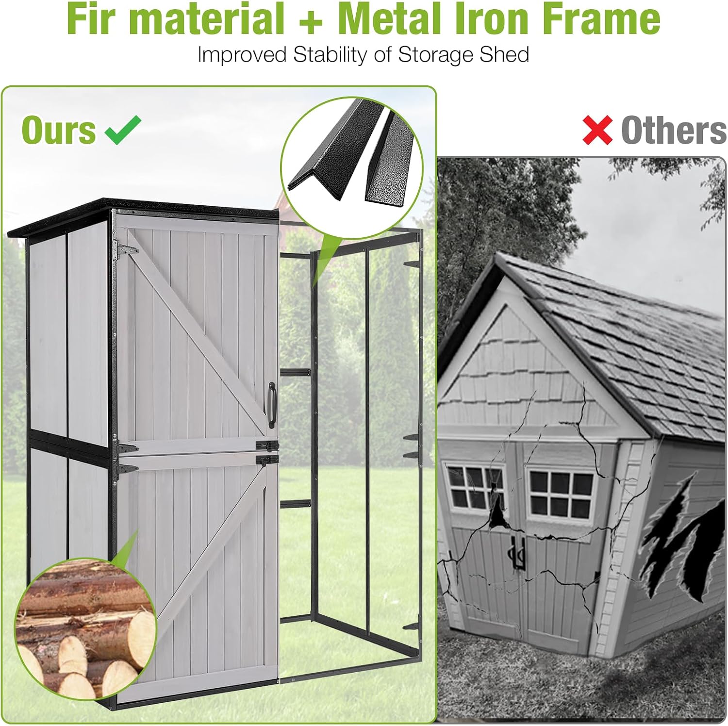 4.6x2.42FT Sheds & Outdoor Storage Shed with All Around Metal Frame, Garden Sheds Cabinet with Floor & Adjustable Shelfs, Tool Shes for Backyard Garden Patio Lawn (White)