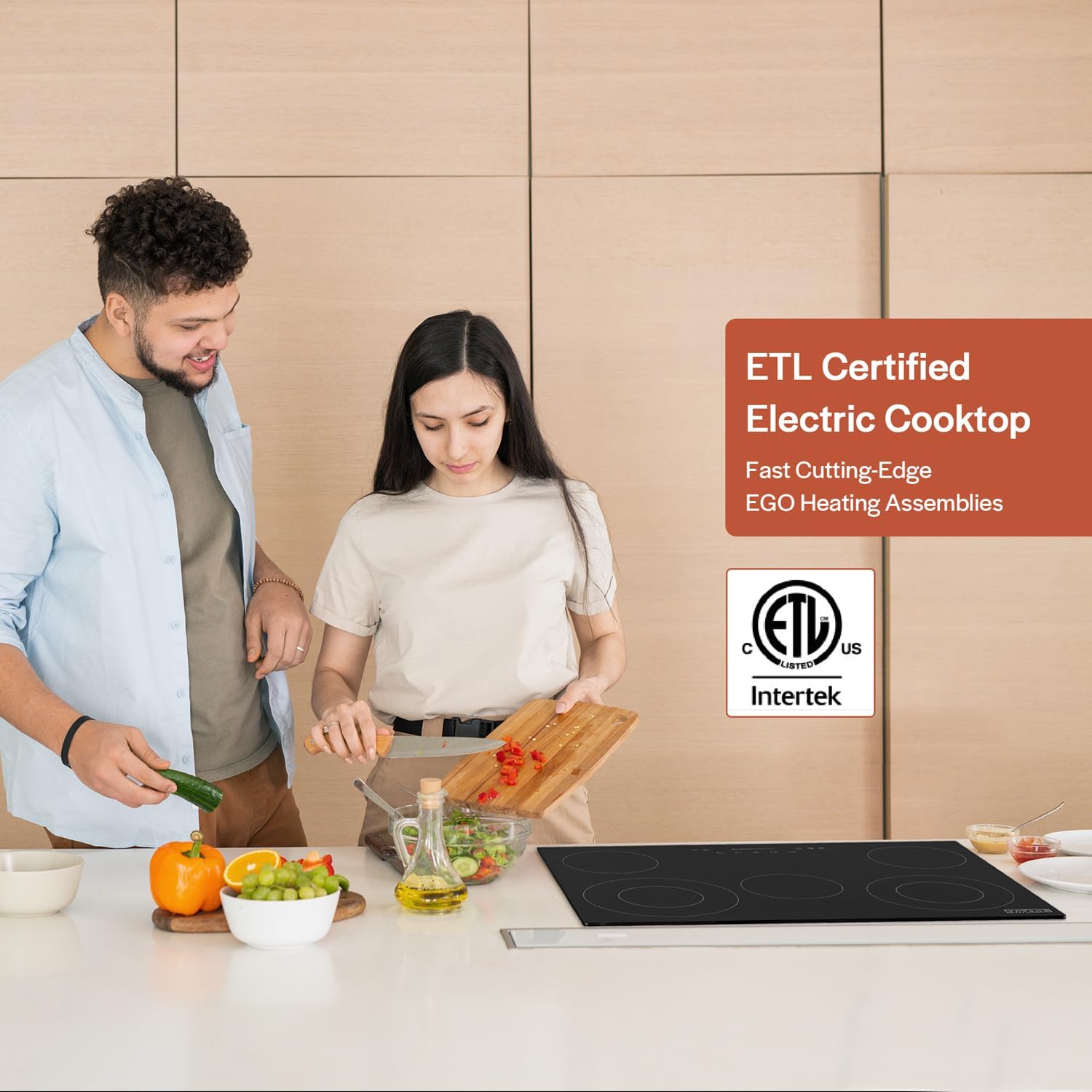 Empava 30 inch Electric Cooktop,Built in Radiant Ceramic Stove,5 Burners Including Dual Element and Warm Zone, 7200W, 220-240V Hard Wire, No Plug, ETL Certified