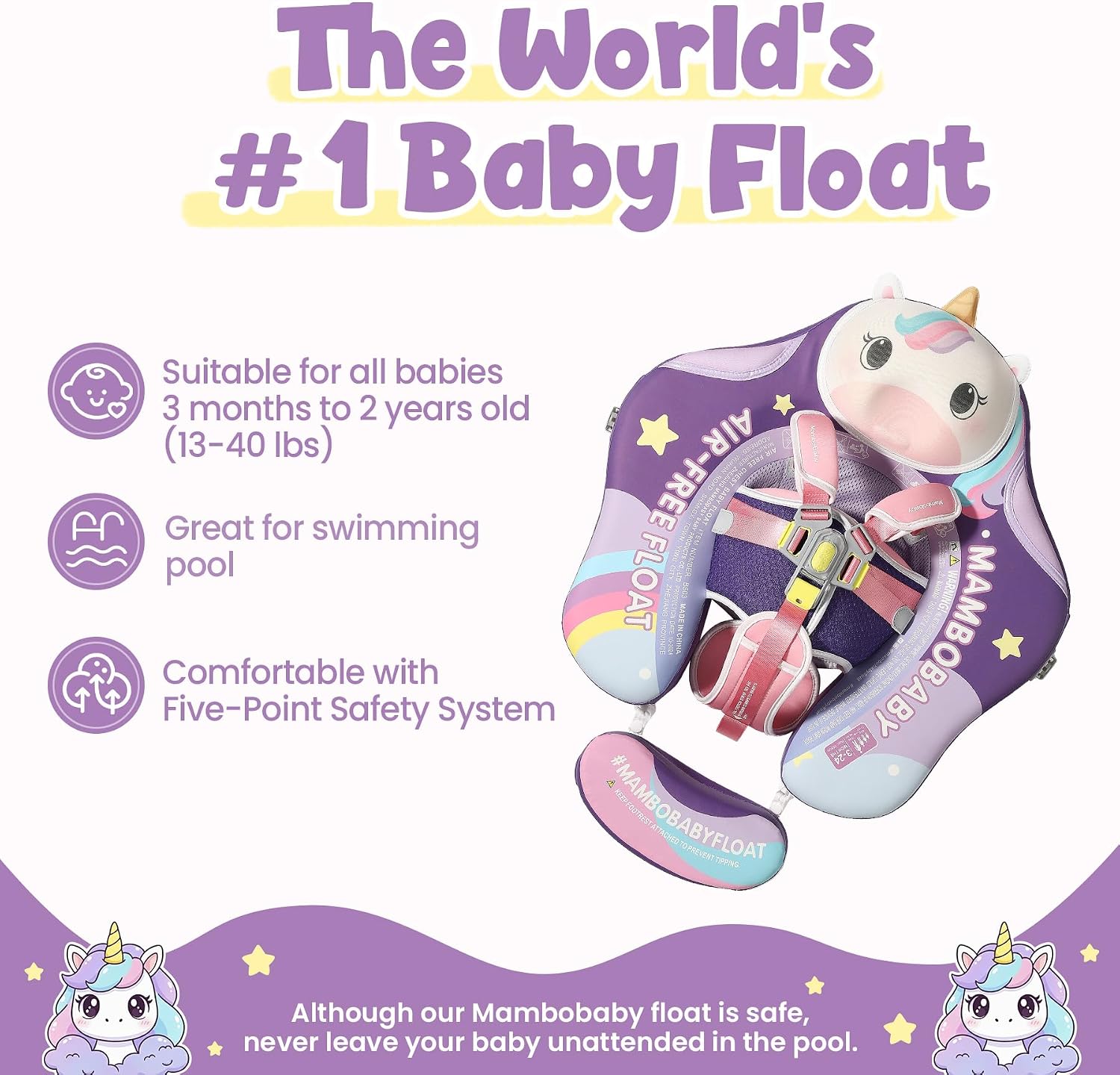 Mambobaby Float Deluxe Baby Pool Float: Safe & Comfortable Swim Trainer for Infants & Toddlers, Non-Inflatable Design, UV Protection Canopy, Fun Water Experience for Ages 3-24 Months