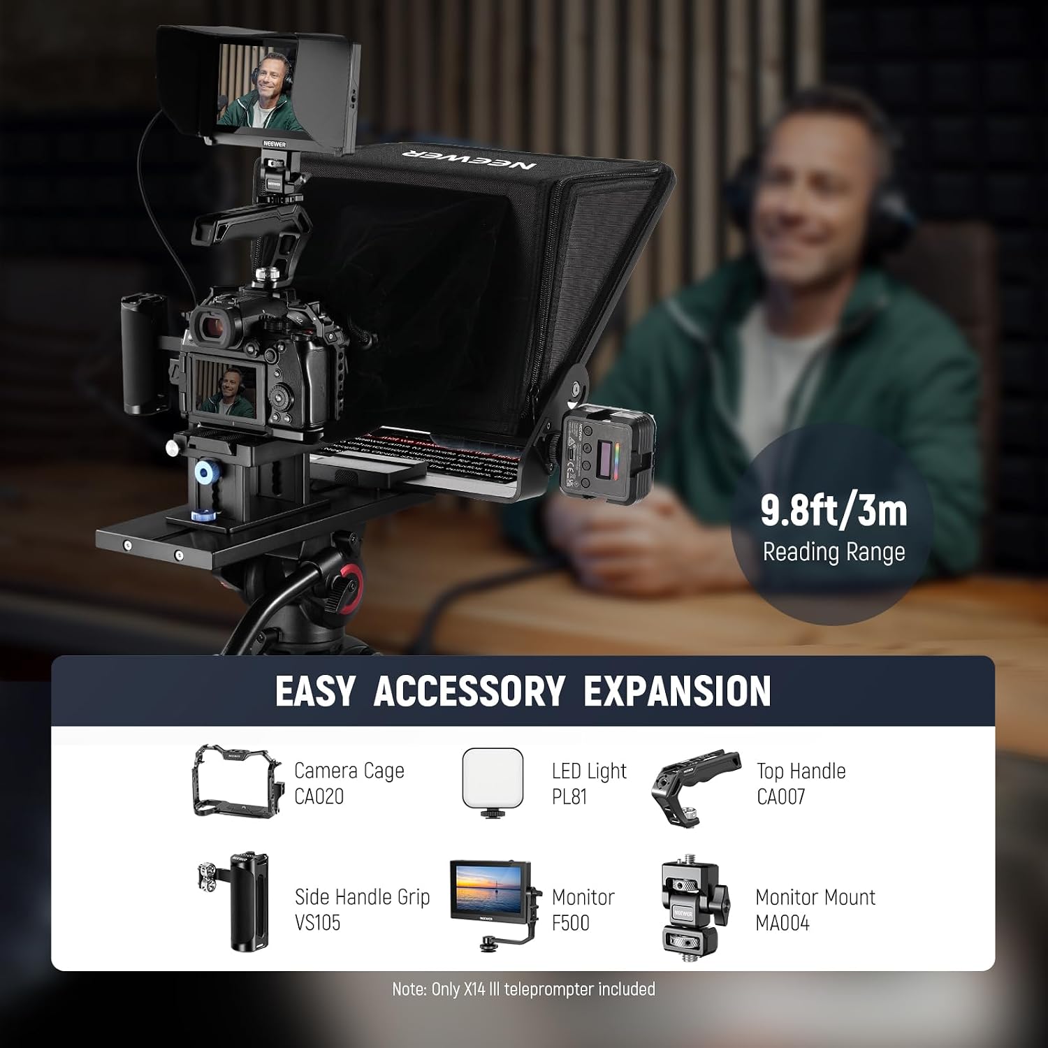 Neewer Teleprompter X14 III with RT113 Remote/App Control, 45° Tilt 14' Beamsplitter All Metal Frame Upgraded Camera Mount QR Plate Compatible with Manfrotto 501PL for iPhone iPad DSLR, Assembly Free