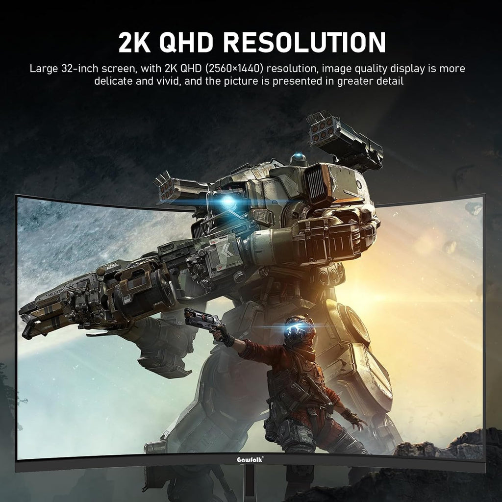 Gawfolk 32 inch 2K QHD(2560×1440P) 165Hz Curved Gaming Monitor,PC Screen, 1ms，FreeSync, 98% sRGB，178° Wide Viewing Angle，DisplayPort、HDMI, Wall Mount Compatible 100 * 100MM Wall - Black