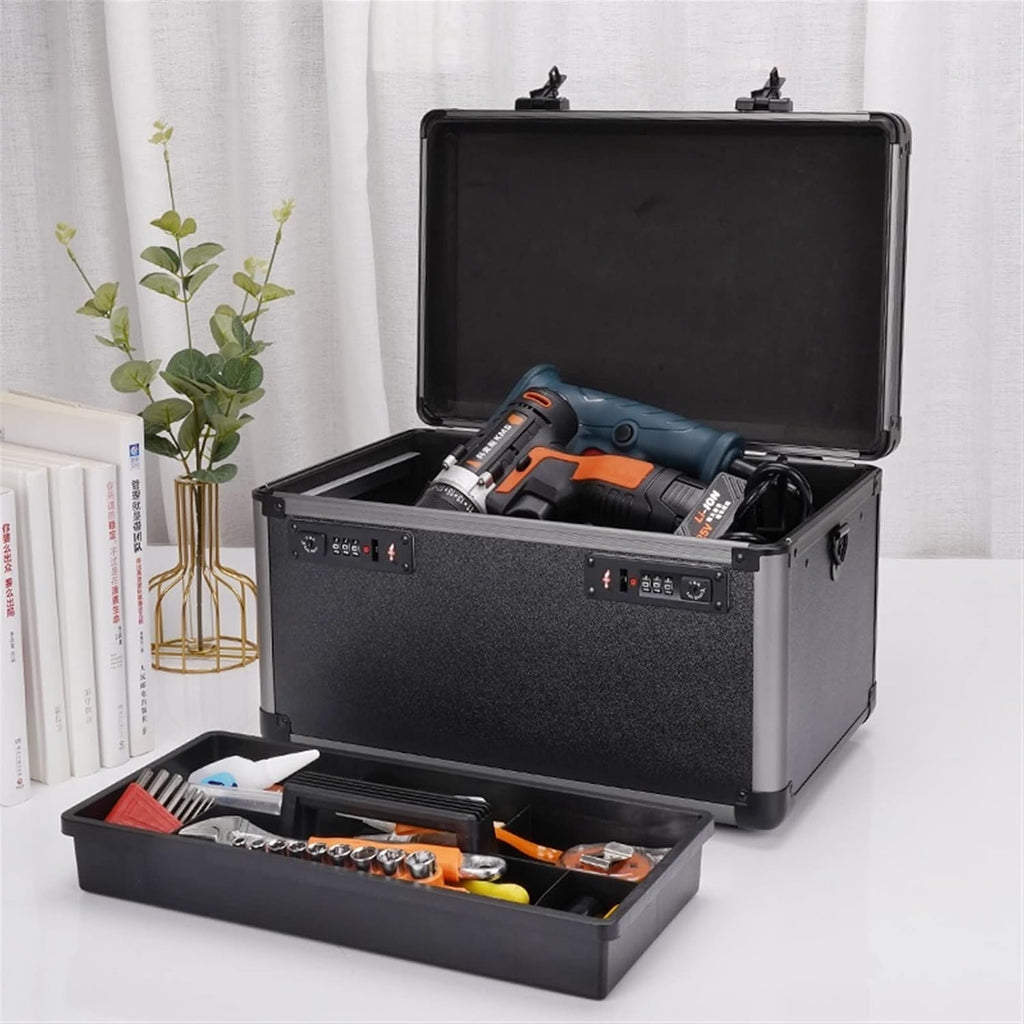 Portable Tool Box Multifunctional Tool Storage Box Portable Tool Storage Box with Removable Tray, Aluminum Tool Box with Dual Combination Lock Small Parts Box (Size : L)