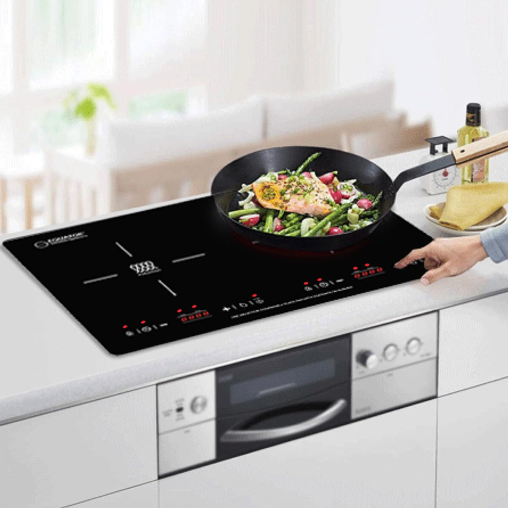 20 in. Horizontal 2 elements Dual Induction Cooktop ceramic glass surface 9 Power Built in/Freestanding 110V Black