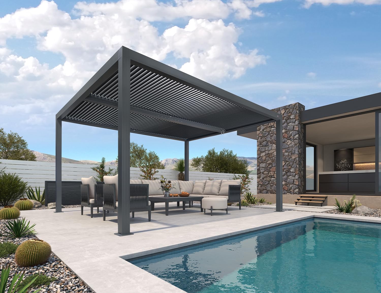 PURPLE LEAF Louvered Pergola 94AS 11' x 14' Outdoor Aluminum Pergola with Adjustable Roof for Deck Backyard Garden Grey Hardtop Gazebo