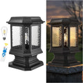 Emliviar Exterior 23.5 Inch Solar Post Light, Outdoor Aluminum Post Lamp with Pier Mount Base, Integral Black LED Pillar Lantern with Water Ripple Glass, XE310P SL BK-SW