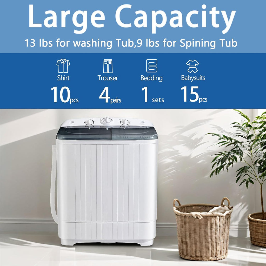 DOGHLY Portable Washer and Dryer Combo Set, 1.6 Cu.Ft Portable Clothes Dryers,22 lbs Twin Tub Washing Machine, Compact Washer and Dryer for Apartment, RV, Dorm