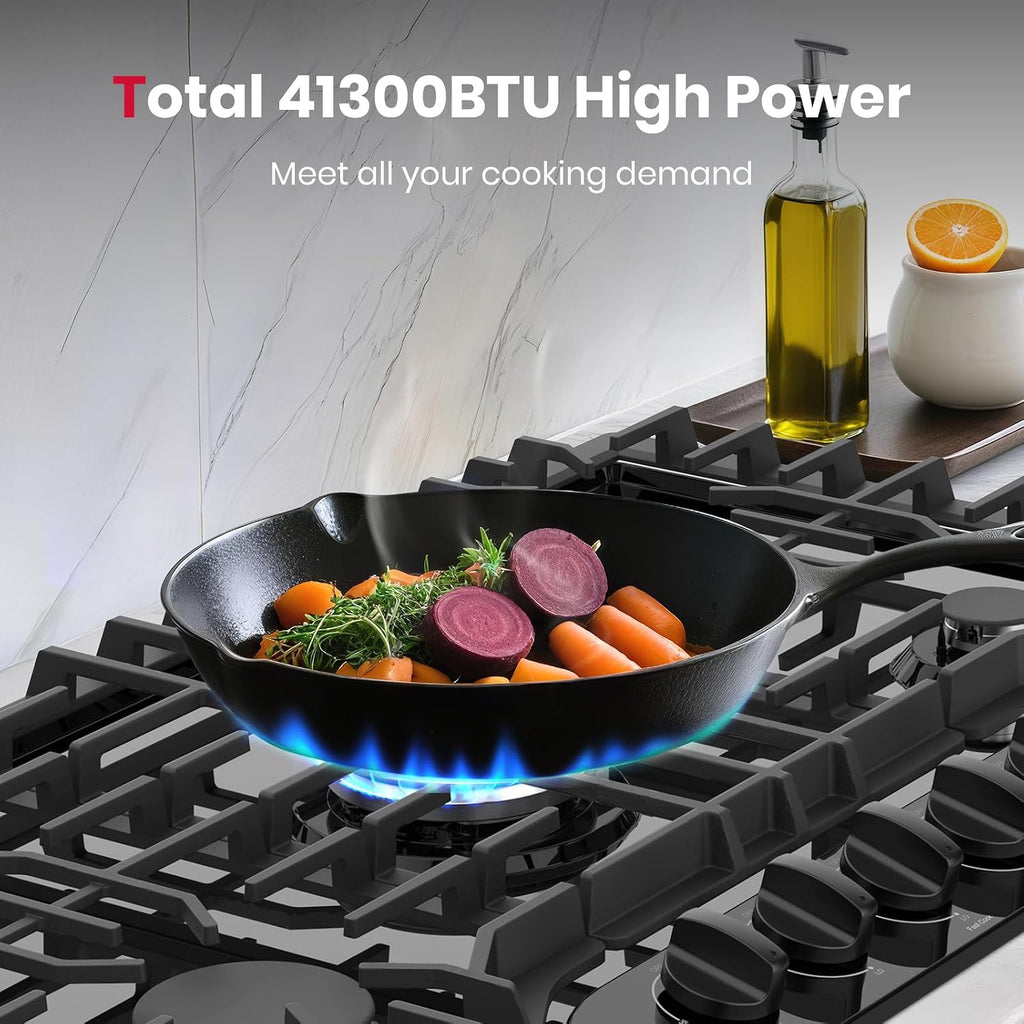 GASLAND Gas Cooktop 36 Inch with Griddle, PRO GH3365EF 5 Burner Propane Stovetop with Reversible Cast Iron Grill/Griddle, Gas Countertop Plug-in, NG/LPG Convertible Cooktops, Black