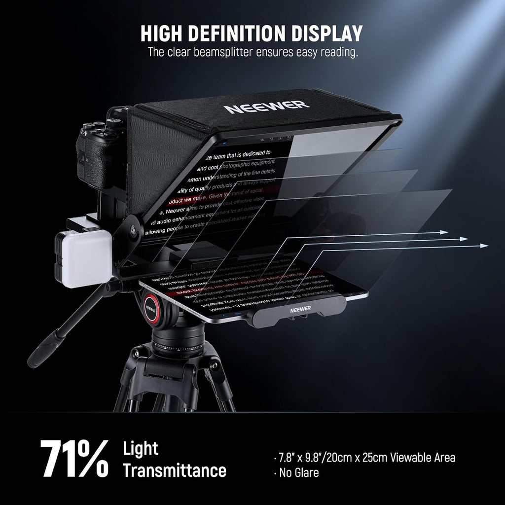 Neewer Teleprompter X14 III with RT113 Remote/App Control, 45° Tilt 14' Beamsplitter All Metal Frame Upgraded Camera Mount QR Plate Compatible with Manfrotto 501PL for iPhone iPad DSLR, Assembly Free
