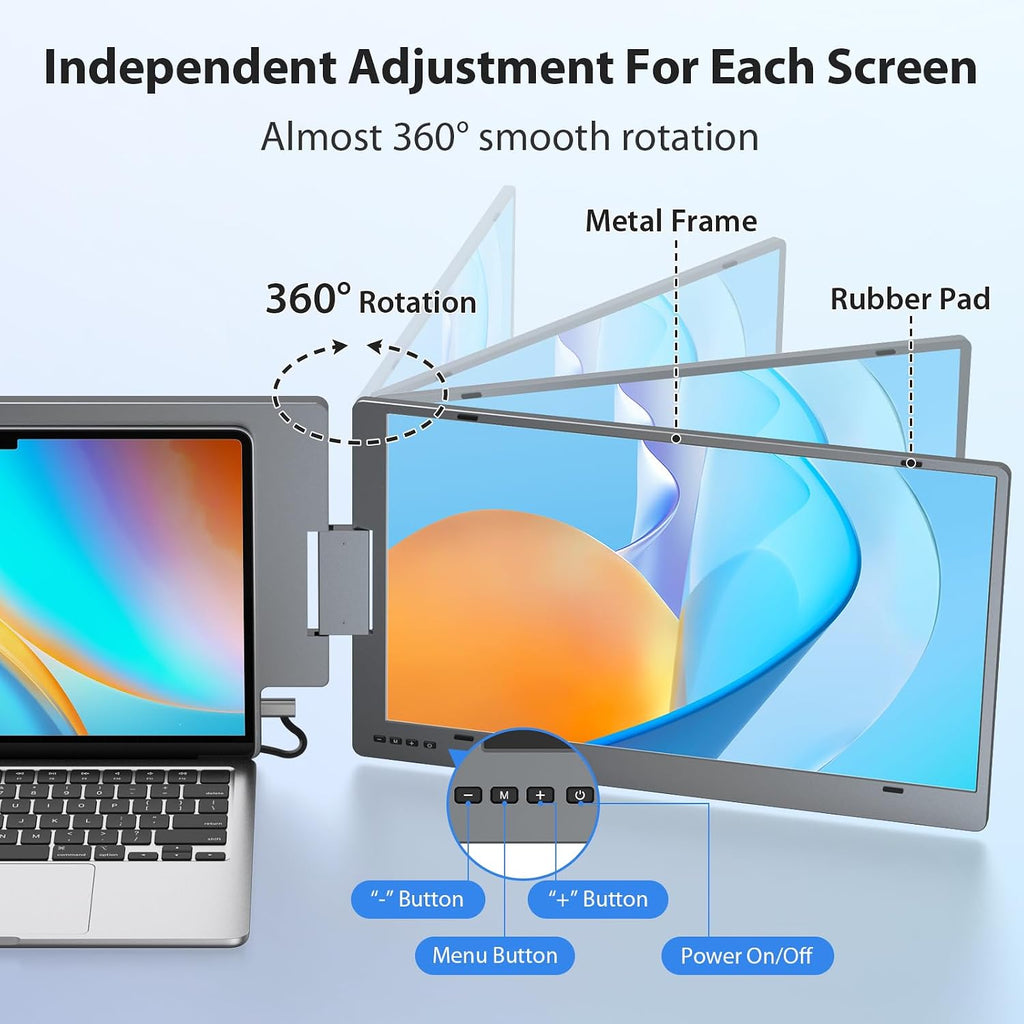 KYY Triple Laptop Screen Extender, 15.6' 1080P FHD IPS Dual Portable Extended Monitor, USB C Travel Display for 12-17'' Laptop, 210°Rotation & Kickstand, Plug and Play (Windows Only)