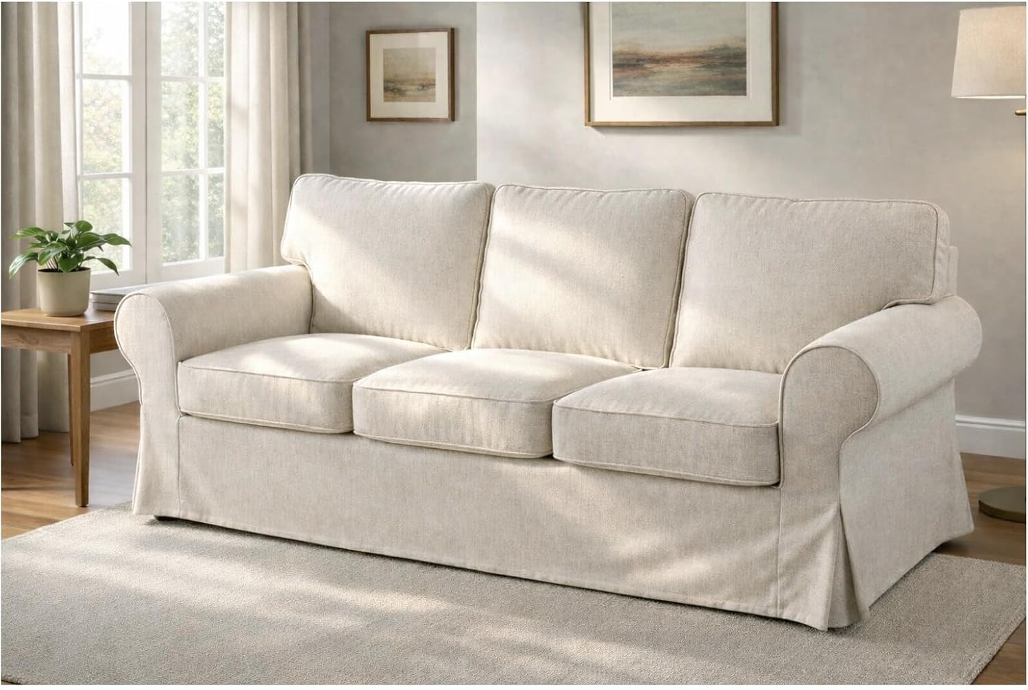 Heavy Duty UPPLAND (Not EKTORP) Sofa Cover Replacement Compatible with IKEA UPPLAND 3 Seat Sofa, Loveseat, Armchair, Sectional Corner, or Footstool Slipcover Only (Uppland 3 Polyester Beige)