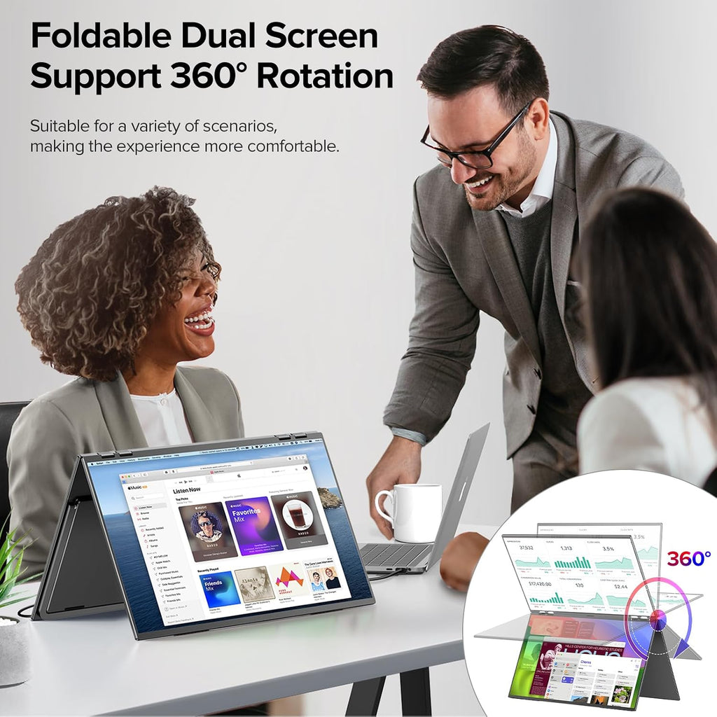 UPERFECT Delta 23.8' 100Hz Portable Dual Monitor for Laptop Screen Extender, 1080P HDR 360° Folding Stacked Triple Monitor with Stand & VESA for Laptop PC Phone Game Console (No Driver Needed)