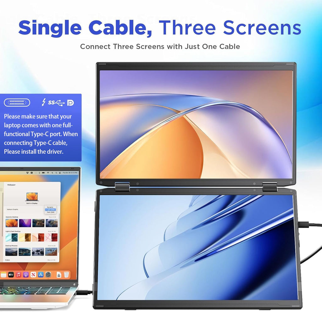 Maxfree Laptop Screen Extender, 15.6'' FHD 1080P Dual Portable Monitor with USB C, HDMI, Plug & Play, VESA Mountable, Lightweight, Dual Monitor for Laptop Windows Mac(M1/M2/M3 chip) Android Ps4 Switch