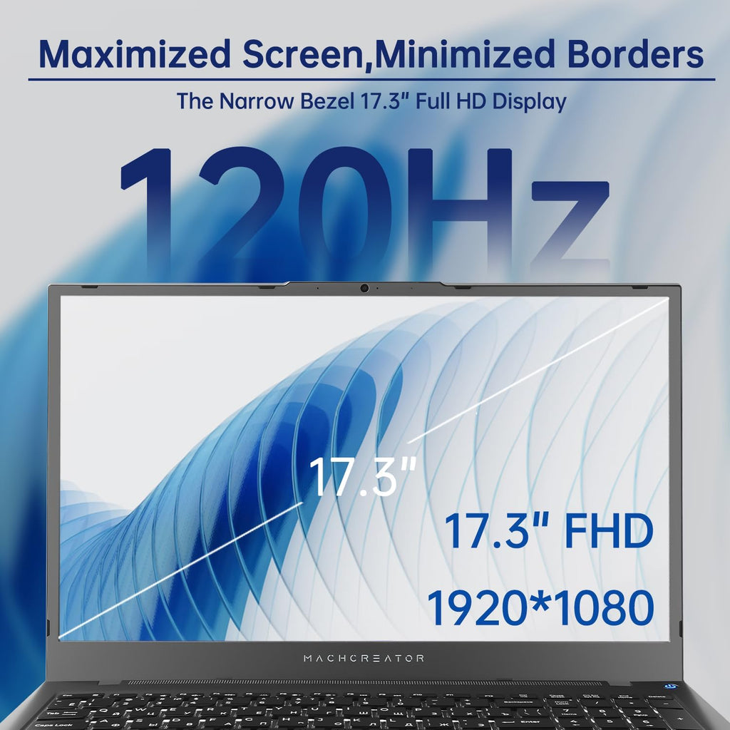 Machenike Machcreator N17A 17.3' Laptop, 17.3' FHD 120Hz Display, 4-Cores Intel Processor, 8GB DDR5 RAM, 256GB PCIe SSD, HDMI, Webcam, Backlit Keyboard, SD Card Reader, Wi-Fi, Windows 11 Home, Grey