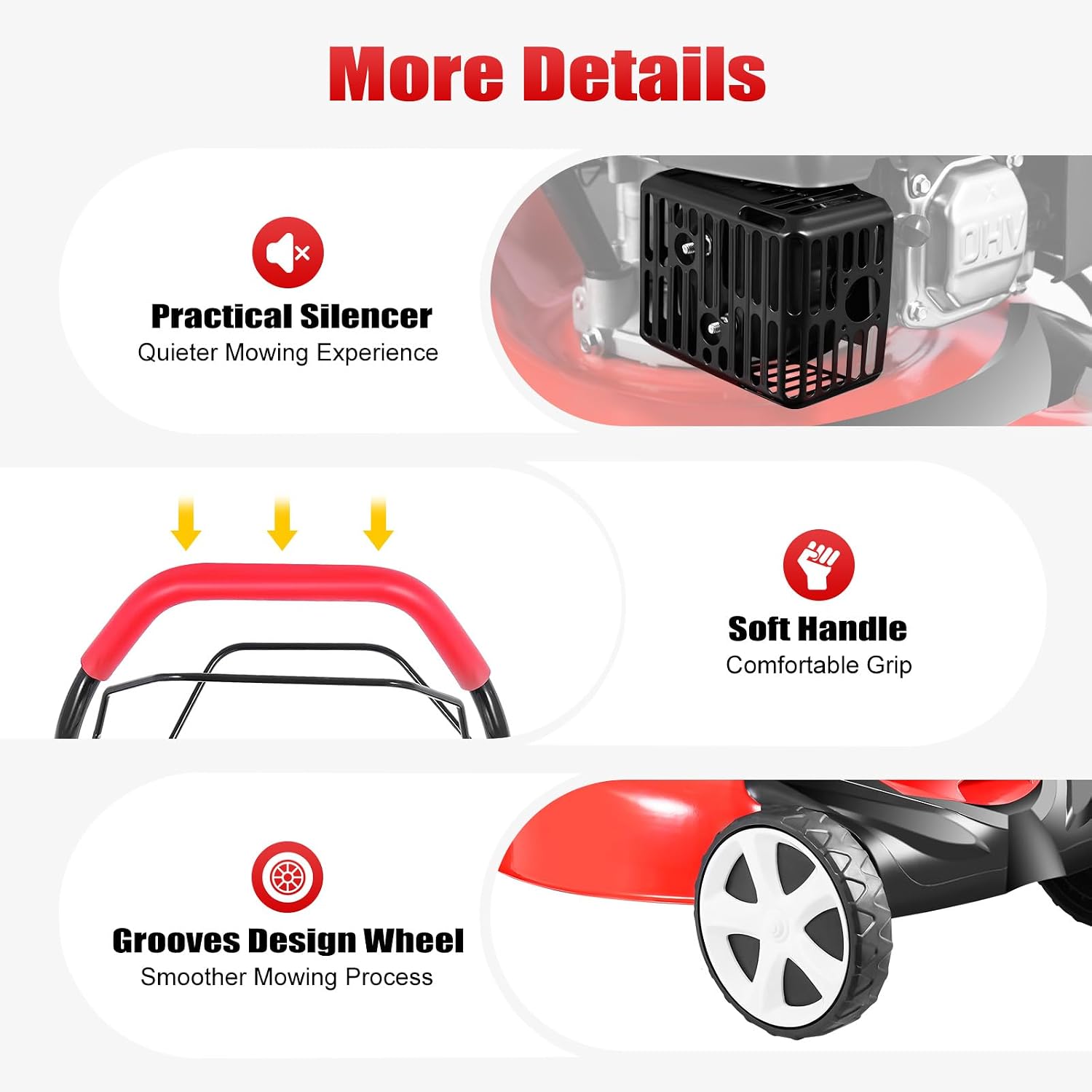 20-Inch Self-Propelled Gas Lawn Mower - 140cc 4-Stroke Engine, 3-in-1 Rear Bag/Mulch/Side Discharge, 8-Position Height Adjustment, 60L Grass Bag, Ideal for Lawn Weeding