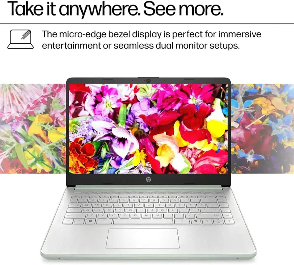 HP 2025 14' Everyday Laptop for Student & Business - 16GB RAM, 128GB UFS & 256GB SD Card • Intel Quad-Core N150 Processor • Ai Copilot • Win11 Pro • 1 Year Office 365 • w/Accessories (Green)