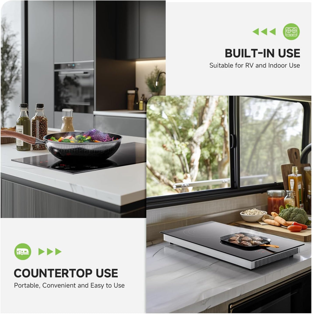 AMZCHEF Induction Cooktop 2 Burners & AMZCHEF Double Induction Cooktop with Removable Griddle Pan