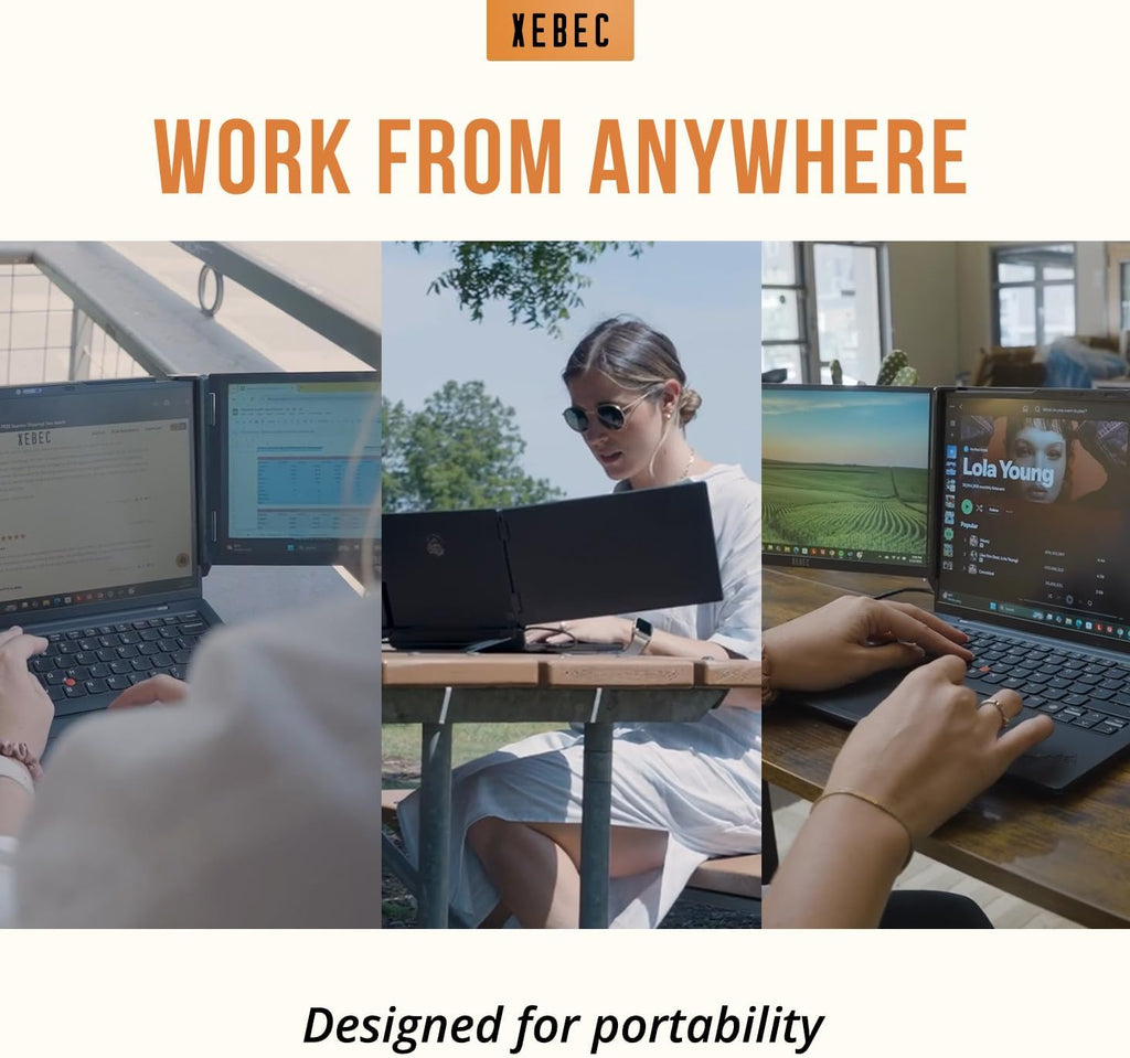 Xebec Tri-Screen 3 Laptop Screen Extender | Portable Monitor for Laptops 13″-18″ | Two 13.3 Inch Displays via One USB-C Cable | Plug and Play | Travel Case Included (Tri-Screen 3 for PC)