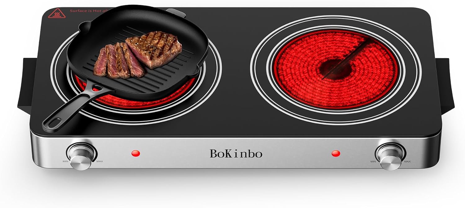 Electric Cooktop, Dual 2200 Watts Infrared Burner, 2 Burner Electric Hot Plate for Cooking, Knob Control Countertop & Built-in Ceramic Cooktop, Overheat Protection Burner for Dorm, Kitchen