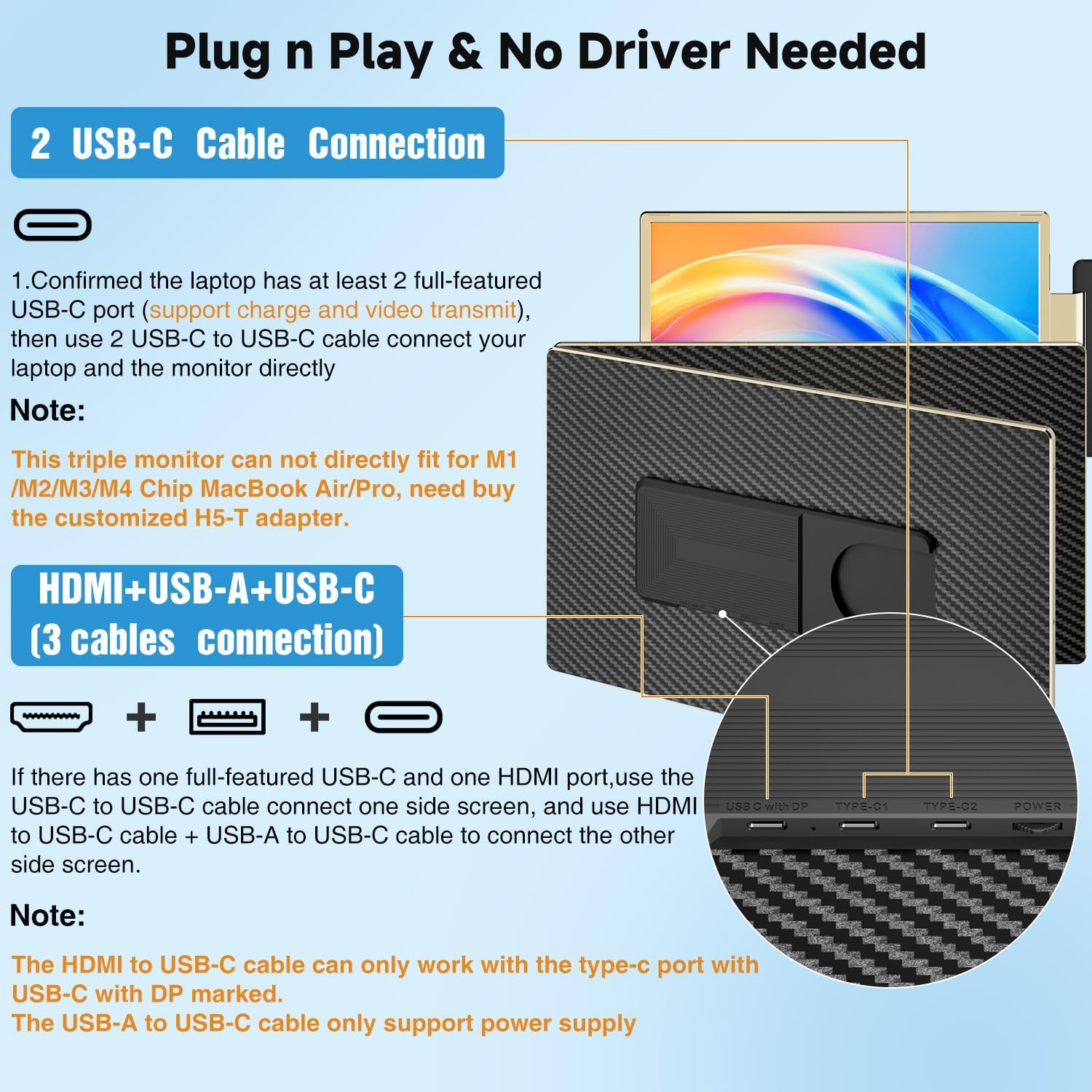 KEFEYA Laptop Screen Extender 15.6', FHD 1080P Portable Triple Monitor for Laptops 13-17.3', 120% sRGB 235° Rotation Detachable Laptop Monitor Extender for Windows/Mac/Dex/Chrome/Surface, Plug n Play