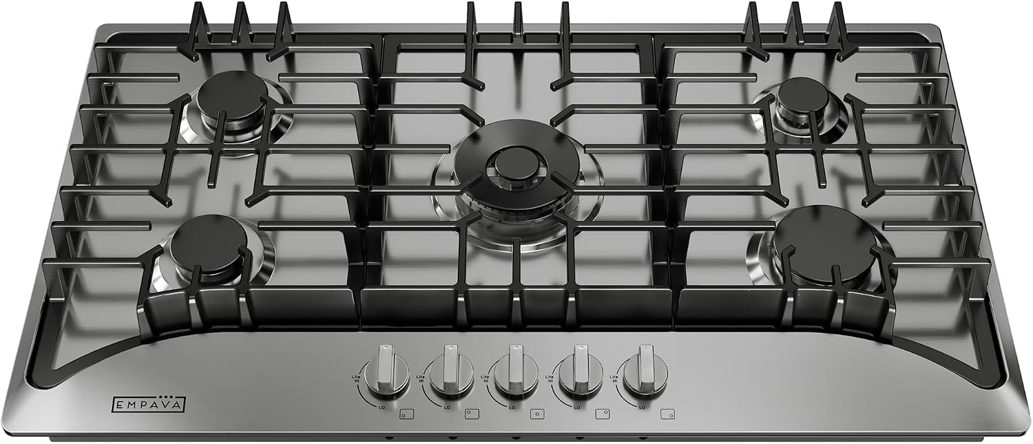 Empava 36 Inch Gas Cooktop with 5 Sealed SABAF Burners, Stainless Steel Built-in Stove Top, LPG/NG Convertible, Auto Electric Pulse Ignition, Flame Failure Protection