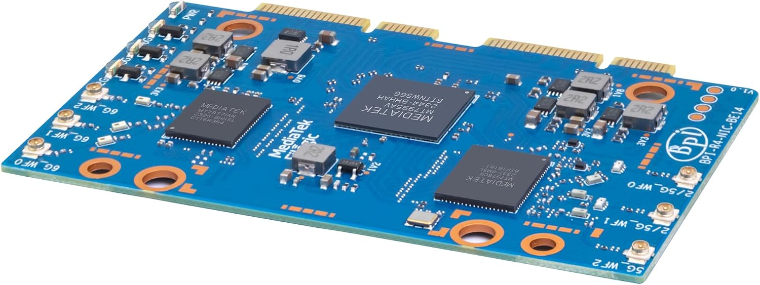 Banana Pi BPI-R4 NIC BE14 WiFi 7 Module for BPI-R4 Wireless Tri-Band WiFi Router Board OpenWRT, MediaTek MT7995AV CPU 32 bits RISC-V MCU, with 6X 2G/5G/6GHz WiFi Antenna (WiFi7 NIC Module)