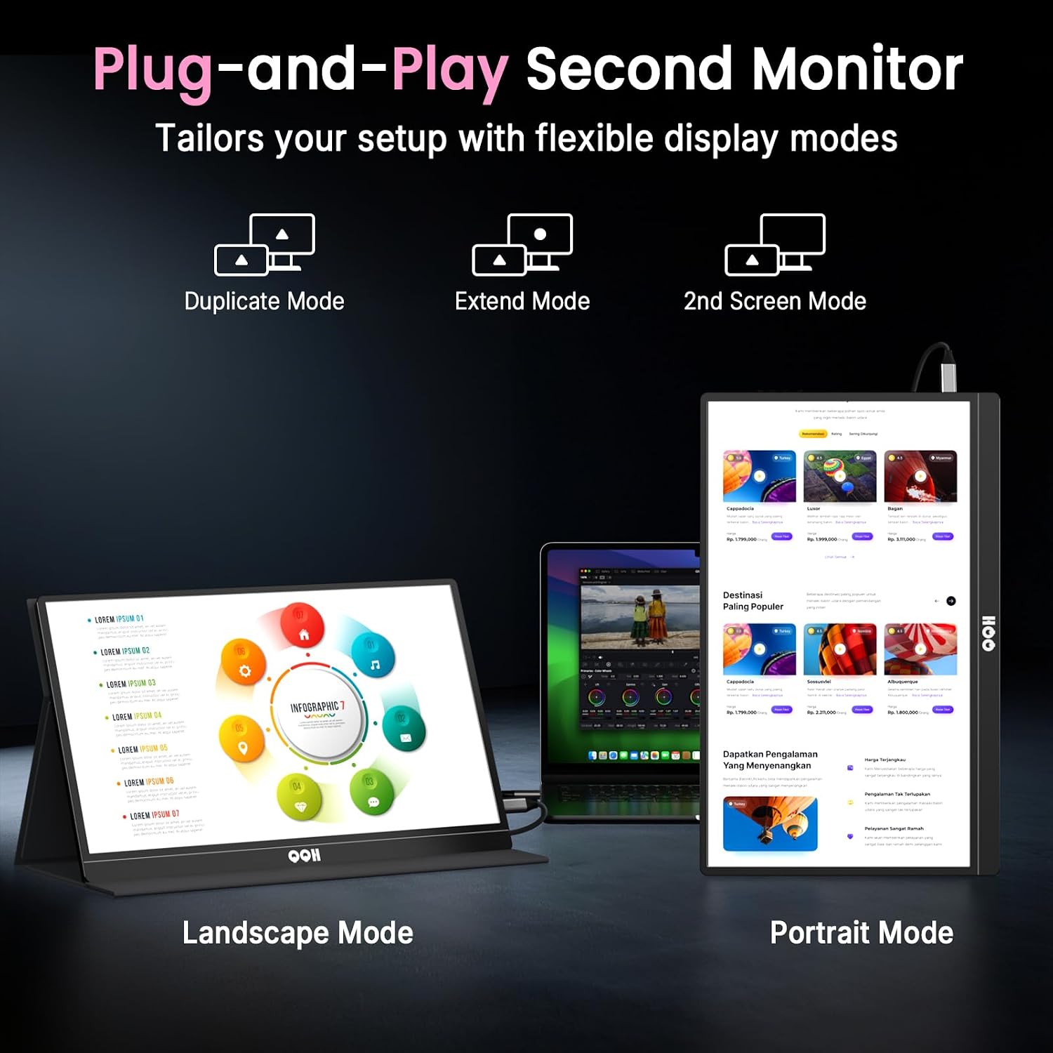 QQH 4K Portable Monitor, 15.6' IPS 3840x2160 UHD USB-C HDMI Travel Portable Monitor for Laptop, Ultra-Slim Alloy Gaming Monitor Second Display with w/Smart Cover for PC, Phone, PS5/4, Xbox, Switch