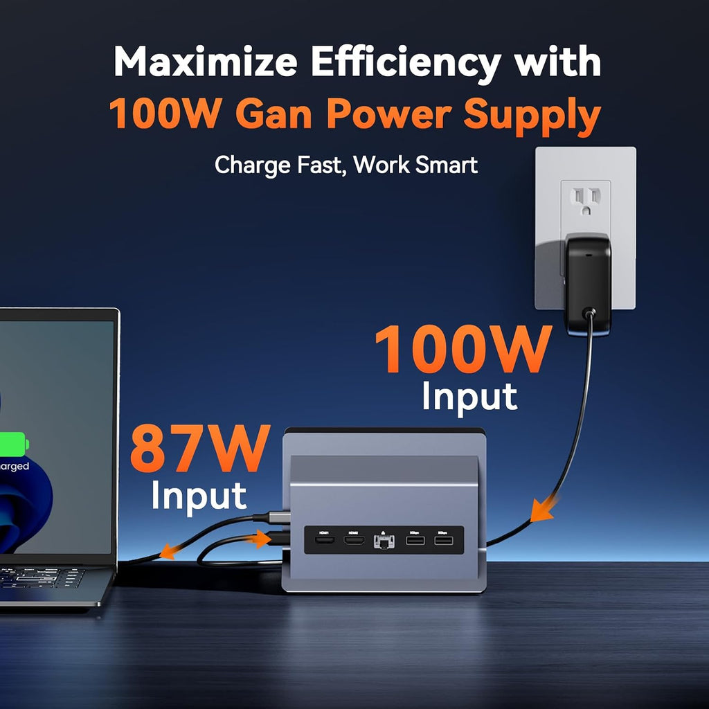 TobenONE Docking Station with Dual Monitor,4K@60Hz 2 HDMI,100W Power Supply, PD 3.0,6 USB,Gigabit Ethernet, Laptop Stand Vertically,for Windows,ChromeOS and More Space-Saving for Office/Home/Study