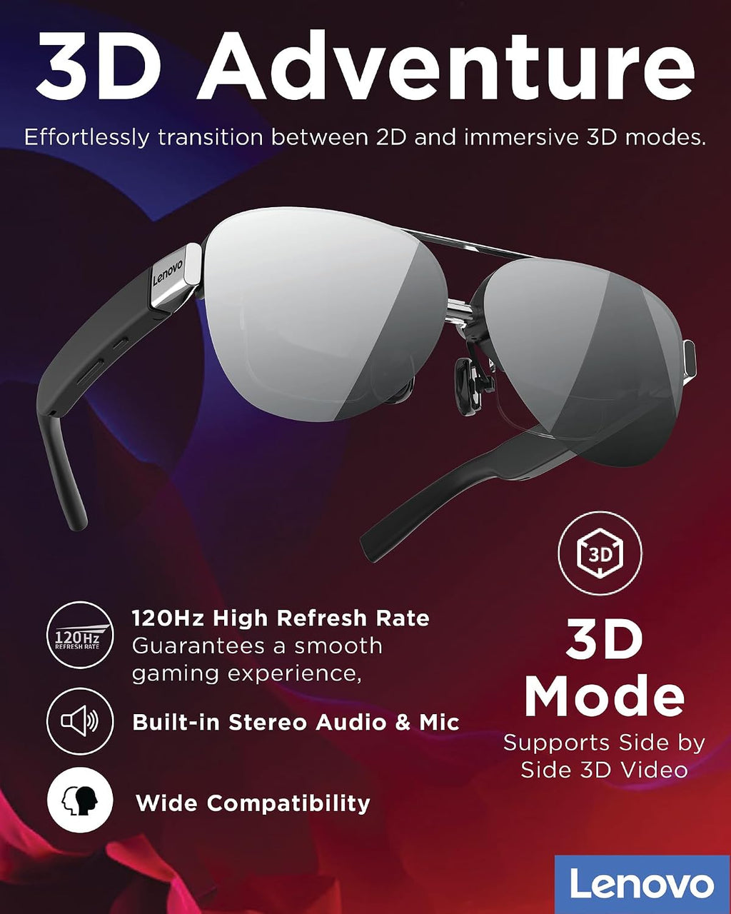 Lenovo Legion Glasses Gen 2 - Micro-OLED Personal Wearable Monitor for Gaming & Movies, FHD 120Hz Plug-and-Play Display for Lenovo Legion Go & USB-C Devices, High-Fidelity Audio & Privacy