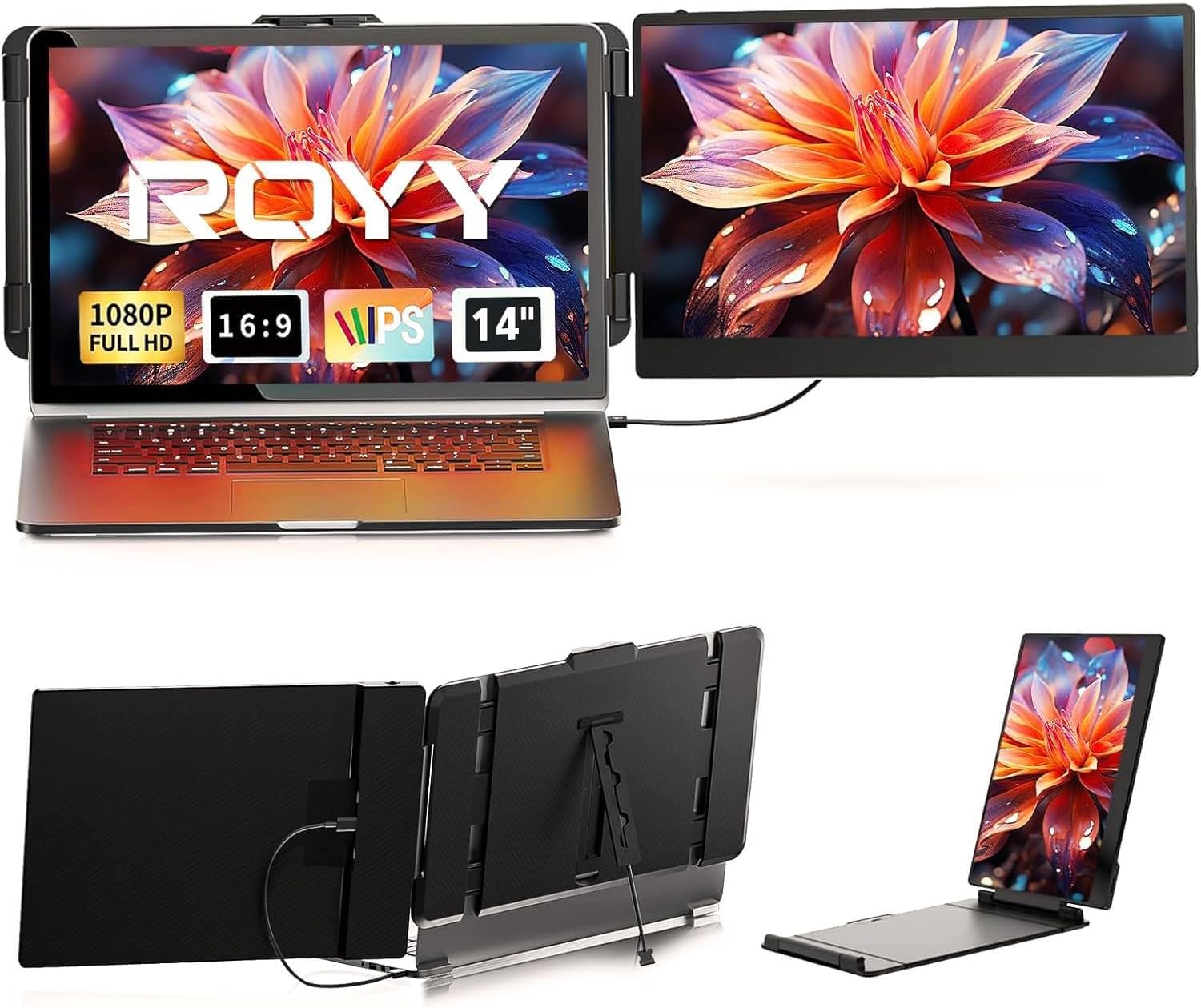 Laptop Screen Extender - 14' FHD 1080P IPS Portable Computer Monitor for Laptops, Dual Screen Travel Monitor for Laptops 13-17' with USB-C/HDMI Port, Plug & Play for Windows/Mac/Android/Switch/PS