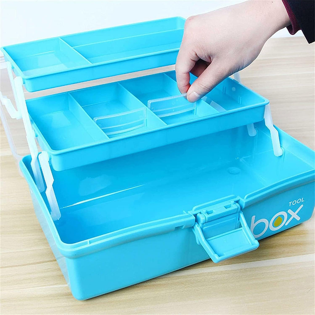 LIOONS Tool Box 3-Layer Plastic Lightweight Tool Boxes High Capacity Tool Kit Small Parts Storage Storage Case Blue Tool Set