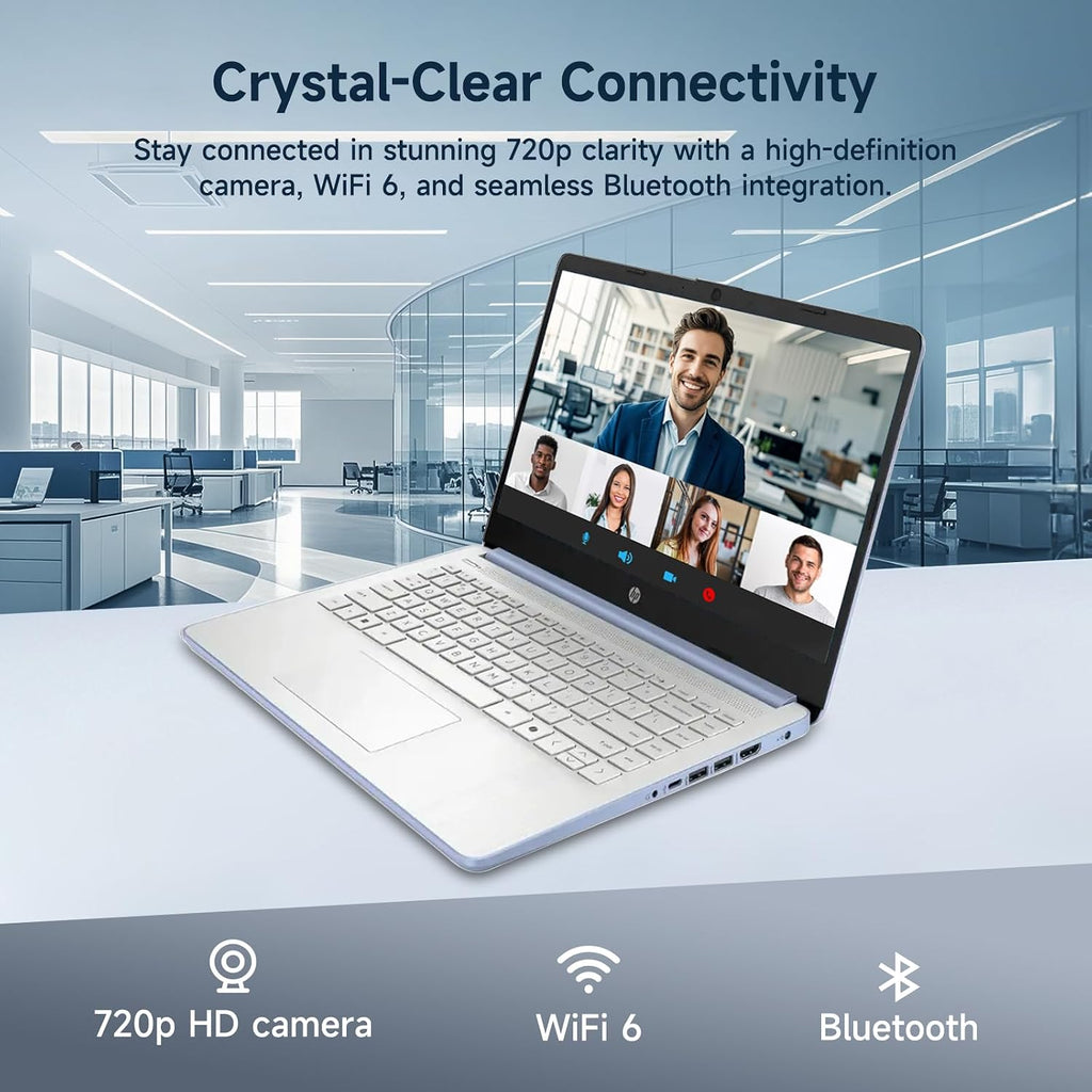 HP 14 Student-Laptop Back to School, Quad-Core Processor (Beat i3) 8GB RAM 192GB Storage(128GB UFS + 64GB SD Card) Laptops for Student with 1-Year Office 365 Copilot AI Win11, Sky Blue