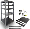 AxcessAbles 22U Open Frame Network & AV Rack with Caster Wheels, Three 2U Shelves, 10-32 & Cage Nut Compatible Rails, Cage Nuts, Screws, Cage Nut Tool & Wall Mount Kit | 19-Inch Equipment Rack