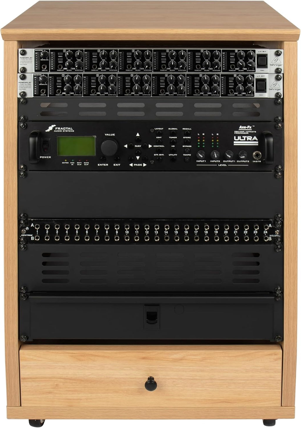 Gator Frameworks Elite Furniture Series 12U Angled Studio Rack with Locking Casters, Natural Maple Finish (GFW-ELITESTUDIORK12-MPL)