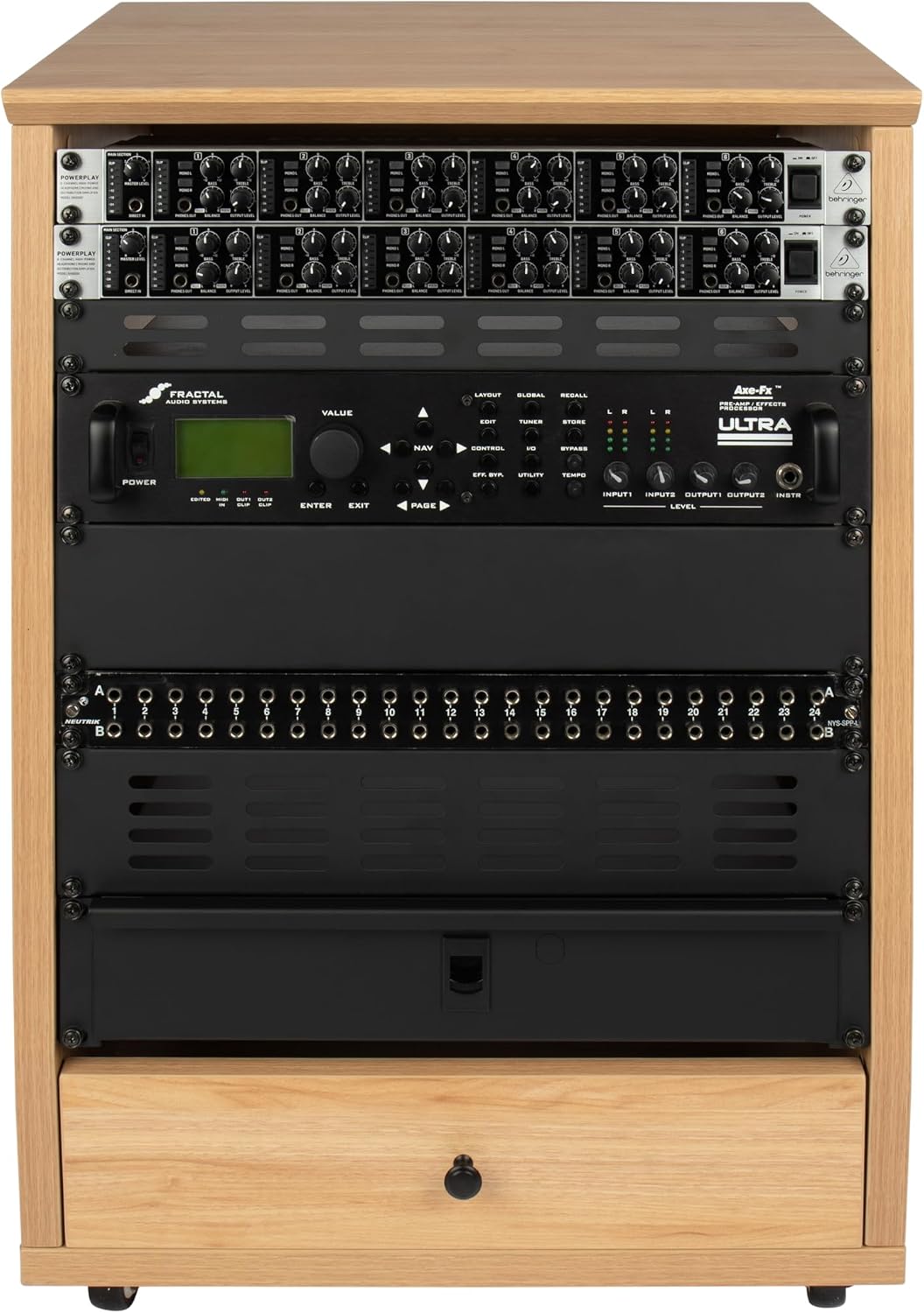 Gator Frameworks Elite Furniture Series 12U Angled Studio Rack with Locking Casters, Natural Maple Finish (GFW-ELITESTUDIORK12-MPL)