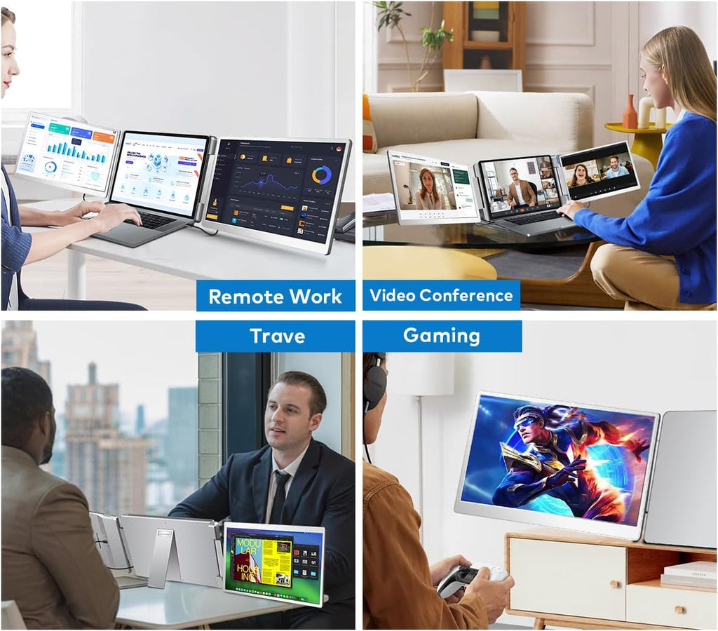 14' Laptop Screen Extender, FHD IPS Dual Screen Portable Monitor for Laptop, USB-C/HDMI Plug & Play Triple Screen Monitor Extender for 12'-16.5' Laptops, Compatible with Win and MacOS-S7,Gray