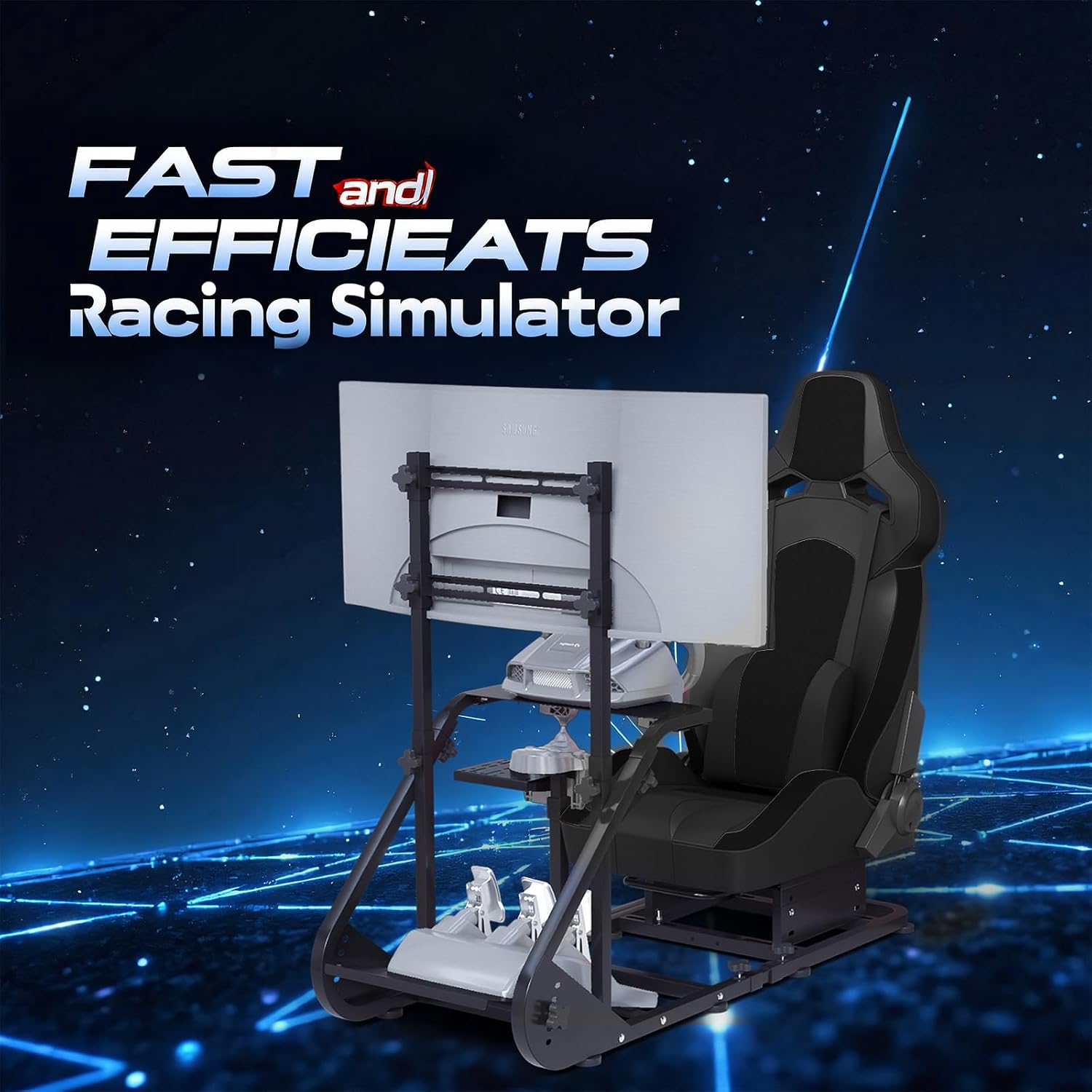 Runboll Racing Simulator Cockpit with Monitor Mount Fits for Logitech G923/G29/G920, Fanatec, Thrustmaster, and PXN, Adjustable Driving Simulators Without Handbrake, Pedals, Shift and Monitor