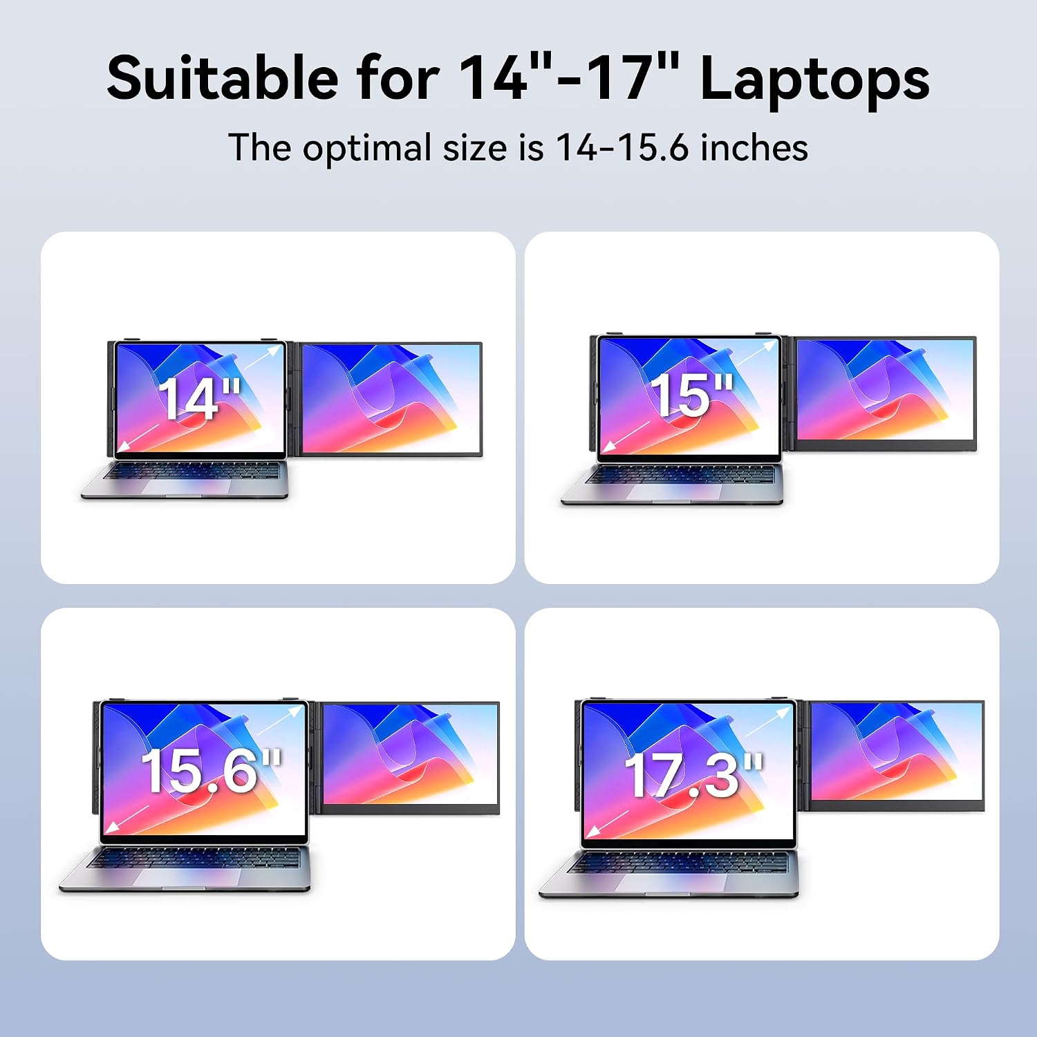 Laptop Screen Extender Monitor - Ultra-Thin Dual 14 inch IPS FHD 1080P Extended Monitors for 13'-17' Laptops Type-C/HDMI/USB-A Compatible with Windows Mac Travel Work