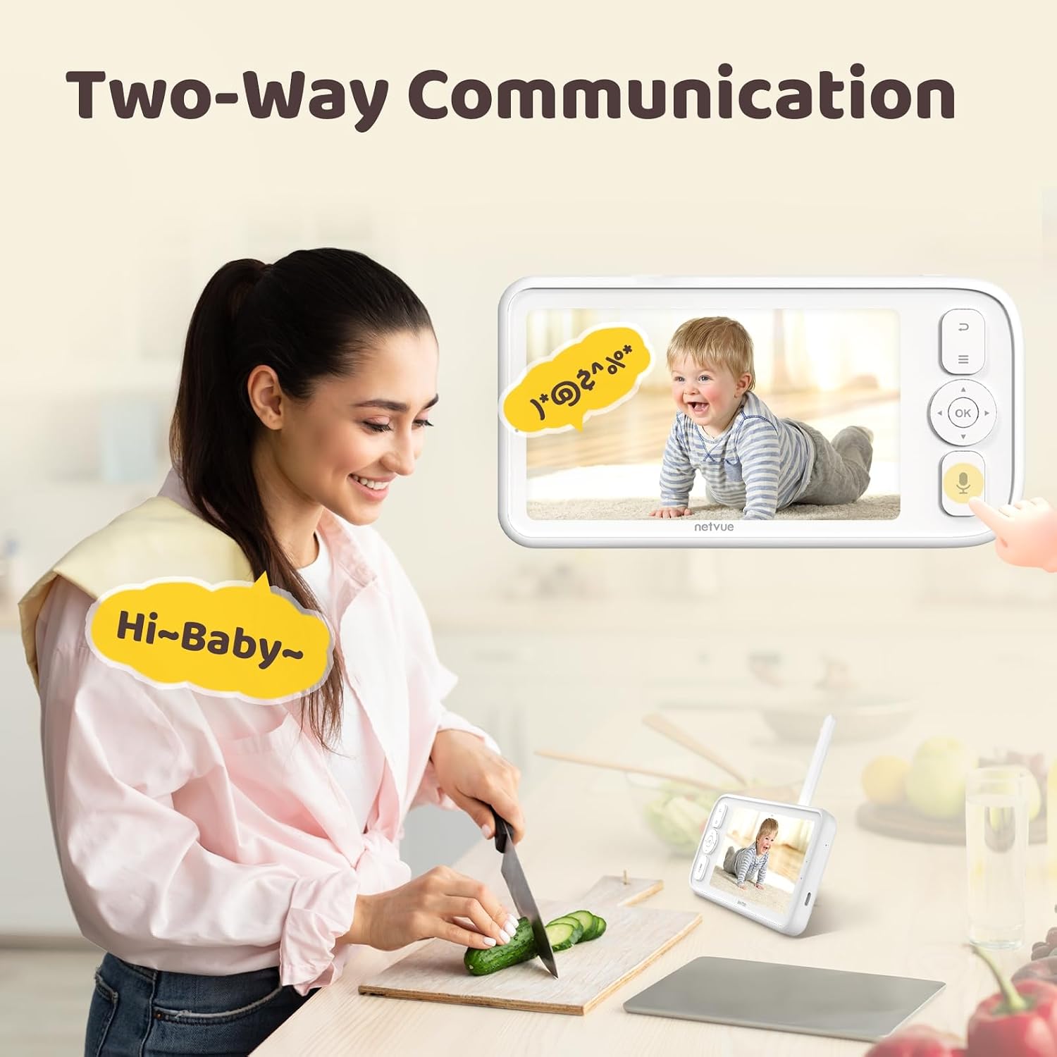 NETVUE Peekababy Smart WiFi Baby Monitor, 1080P FHD Camera and 5' HD IPS Display, Smart App, Two-Way Talk, Sound/Motion Detection and Notifications