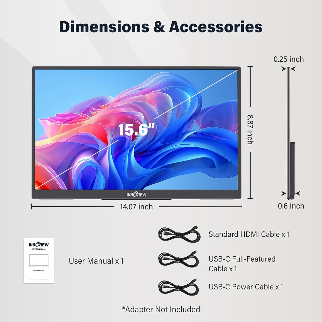 InnoView 15.6' Portable Monitor 120Hz 2K QHD 2160x1440 | 100% sRGB HDR | Second Monitor with 2 USB-C & HDMI Ports |Travel Monitor for Laptop MacBook/Switch/PS5/Xbox(Adapter Not Included)