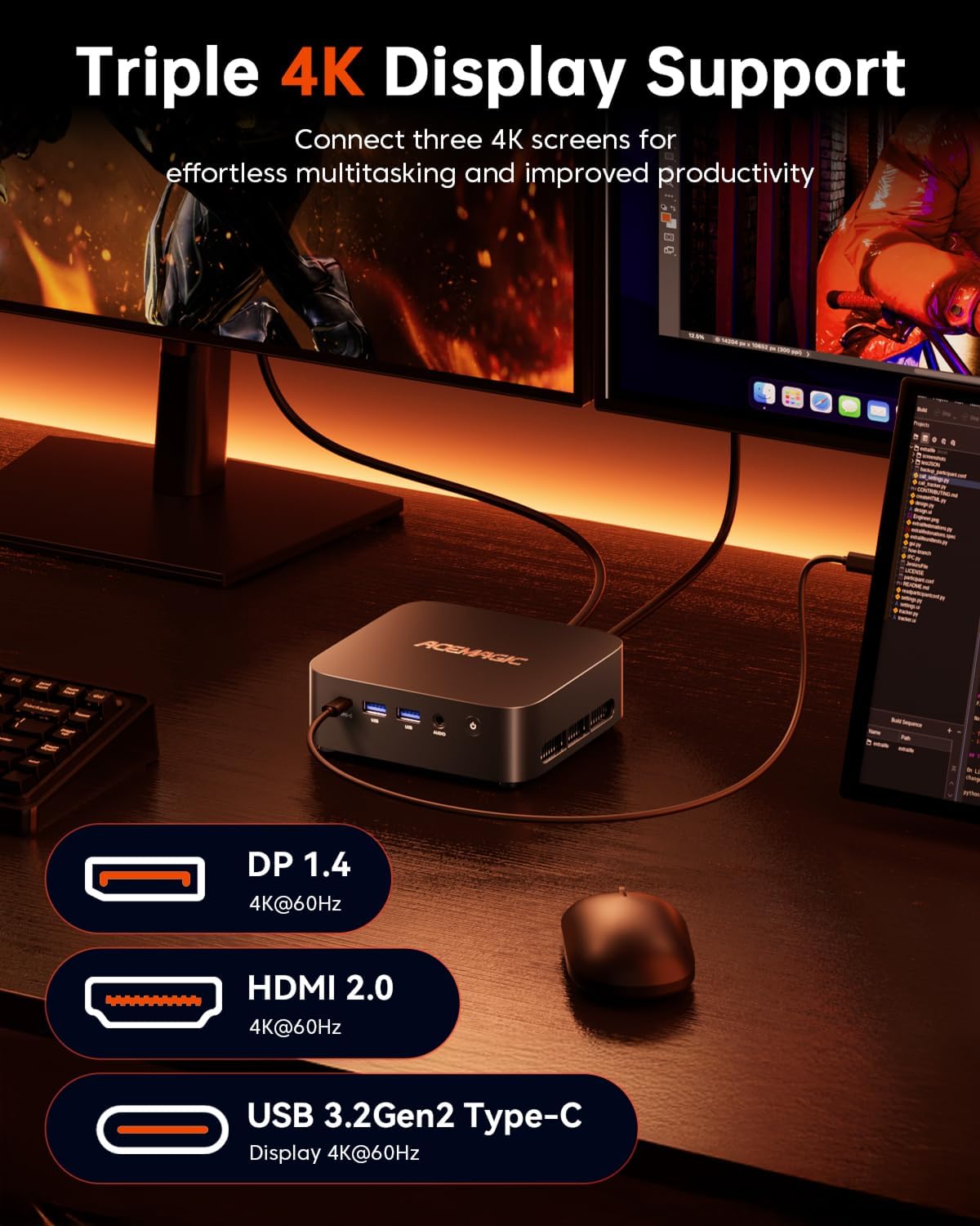ACEMAGICIAN Kron Mini K1 Mini PC, Ryzen 7 7730U, 32GB DDR4 512GB SSD Mini Computers (8C/16T, up to 4.5Ghz),4K Triple Display Desktop WiFi6/Bluetooth, Compact Silent PC for Light Gaming, Office, Design