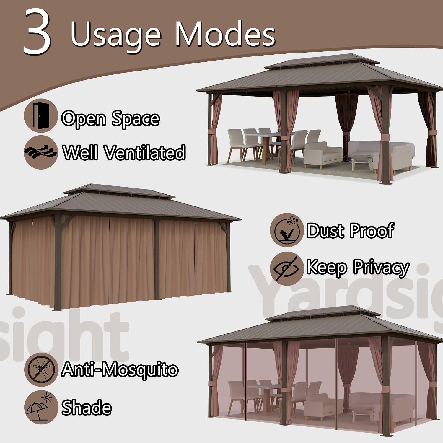 12'x18' Hardtop Gazebo, Outdoor Aluminum Frame Galvanized Steel Double Roof Pavilion with Netting and Shaded Curtains, Permanent Metal Pergolas for Patio, Backyard, Deck and Lawns.