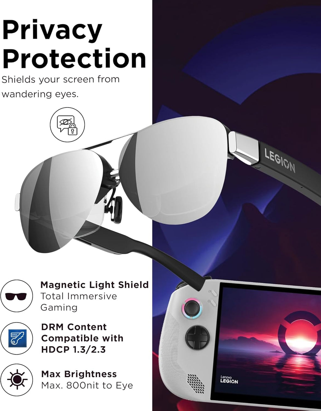 Lenovo Legion Glasses Gen 2 - Micro-OLED Personal Wearable Monitor for Gaming & Movies, FHD 120Hz Plug-and-Play Display for Lenovo Legion Go & USB-C Devices, High-Fidelity Audio & Privacy