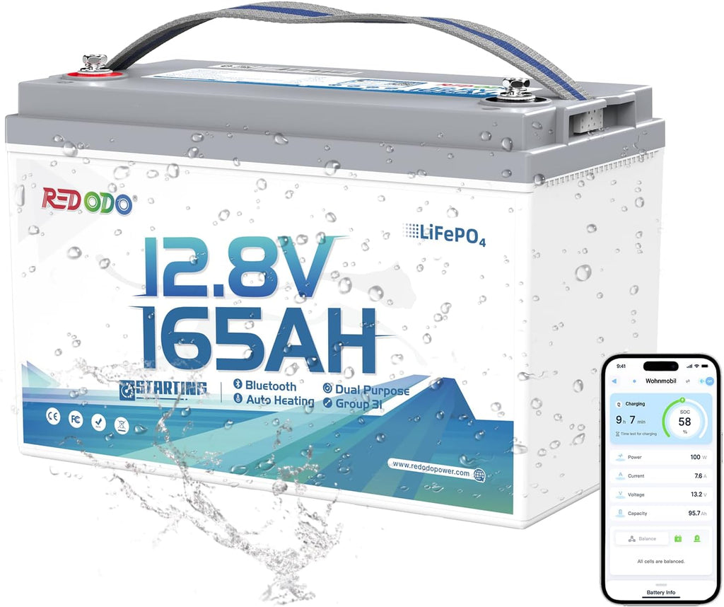 Redodo 12V 165Ah Dual Purpose Lithium Marine Starting(1200CCA) and Storage Battery, Group 31 LiFePO4 Cranking Battery