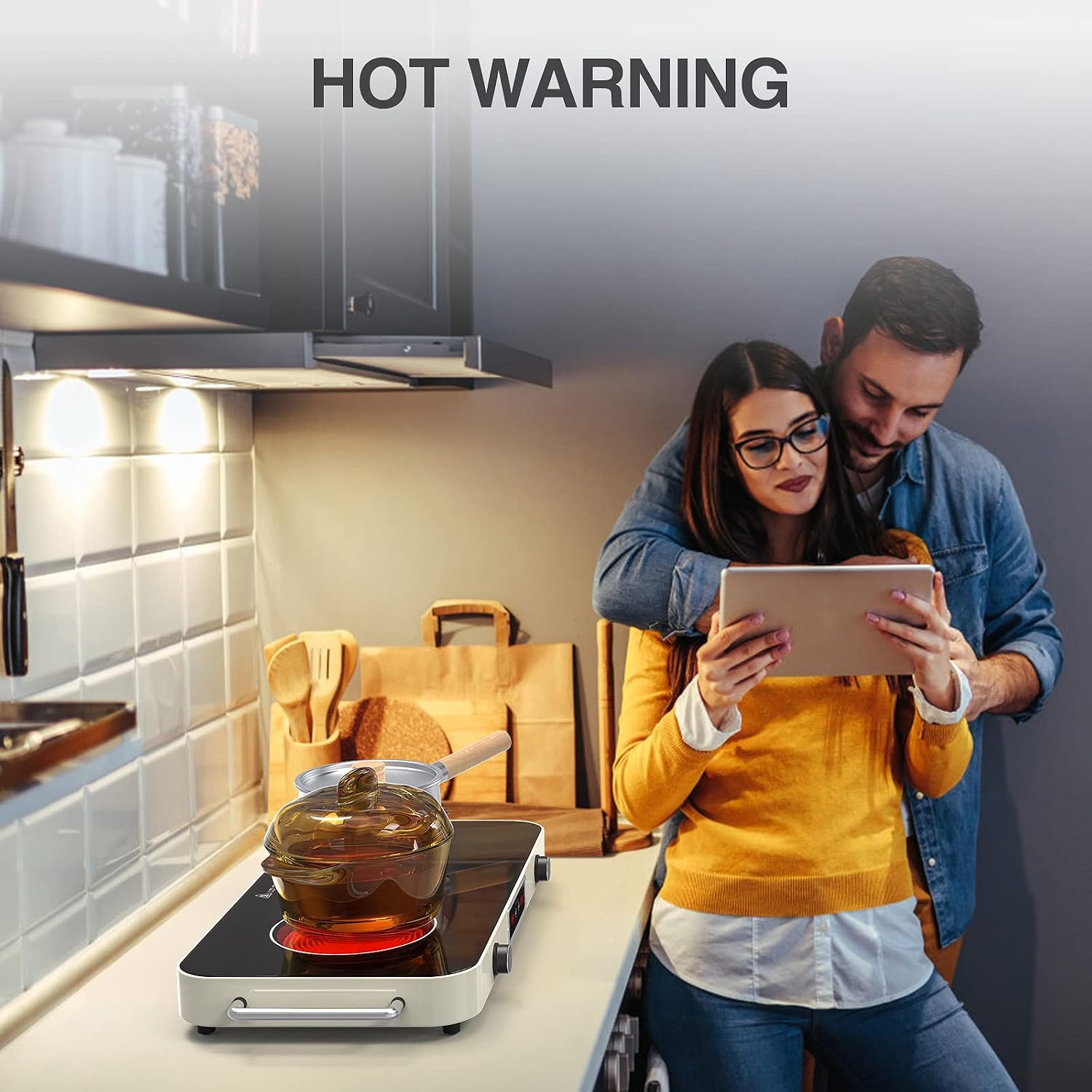 Electric Cooktop, Portable Electric Stove 110V 2 Burners 9 Heating Levels with 2 Handle, 2200W Knob Control Child Safety Lock & Timer (Portable)