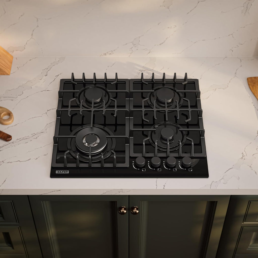 Empava 24' Gas Cooktop in Black Tempered Glass with 4 Burners 24XGC28