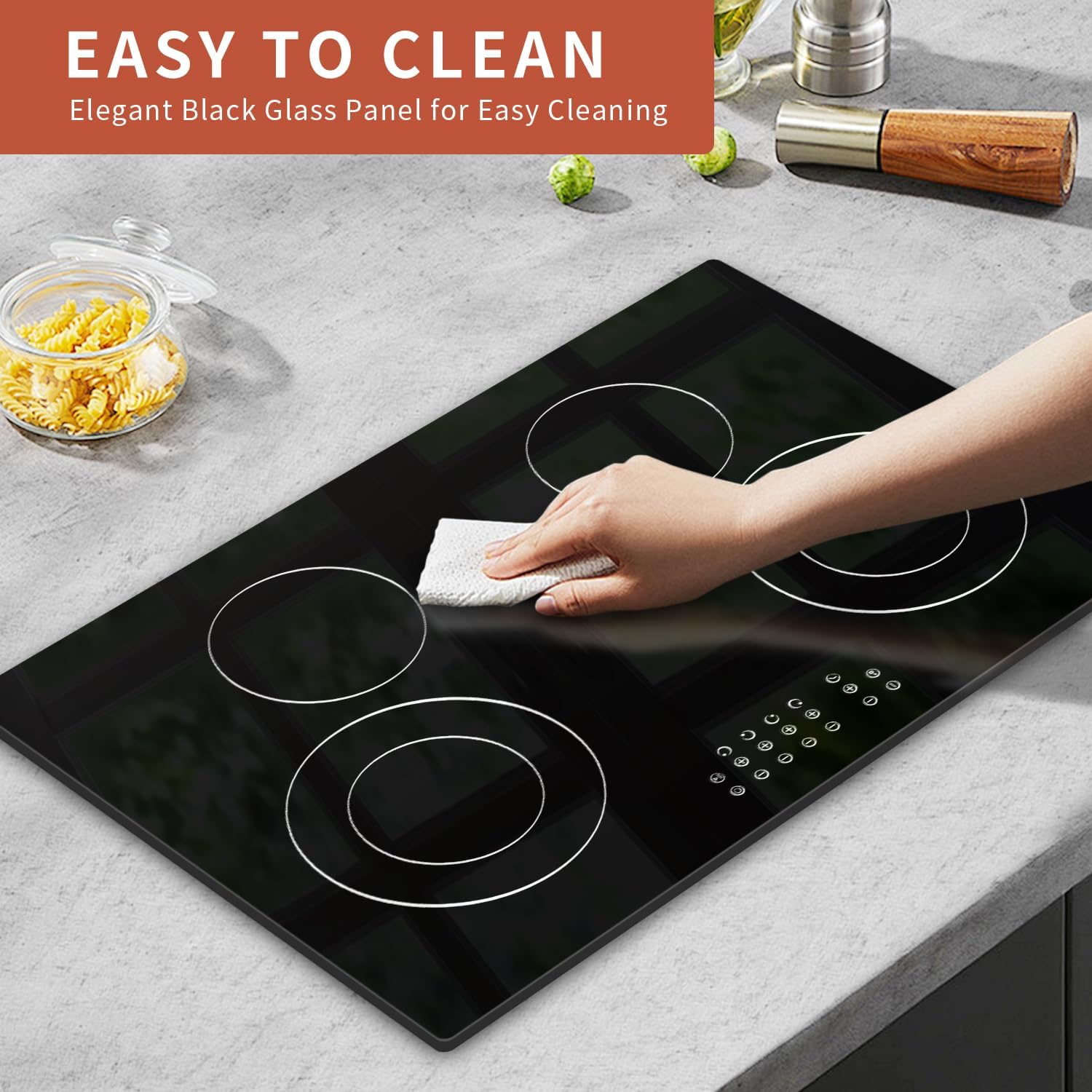 Noxton 30 Inch Electric Cooktop 4 Burners, Built in Electric stove top, Sensor Touch Ceramic Cooktop, Expandable Burners, Pause, Safety Lock, Timer, 7100W 220~240V (No Plug)